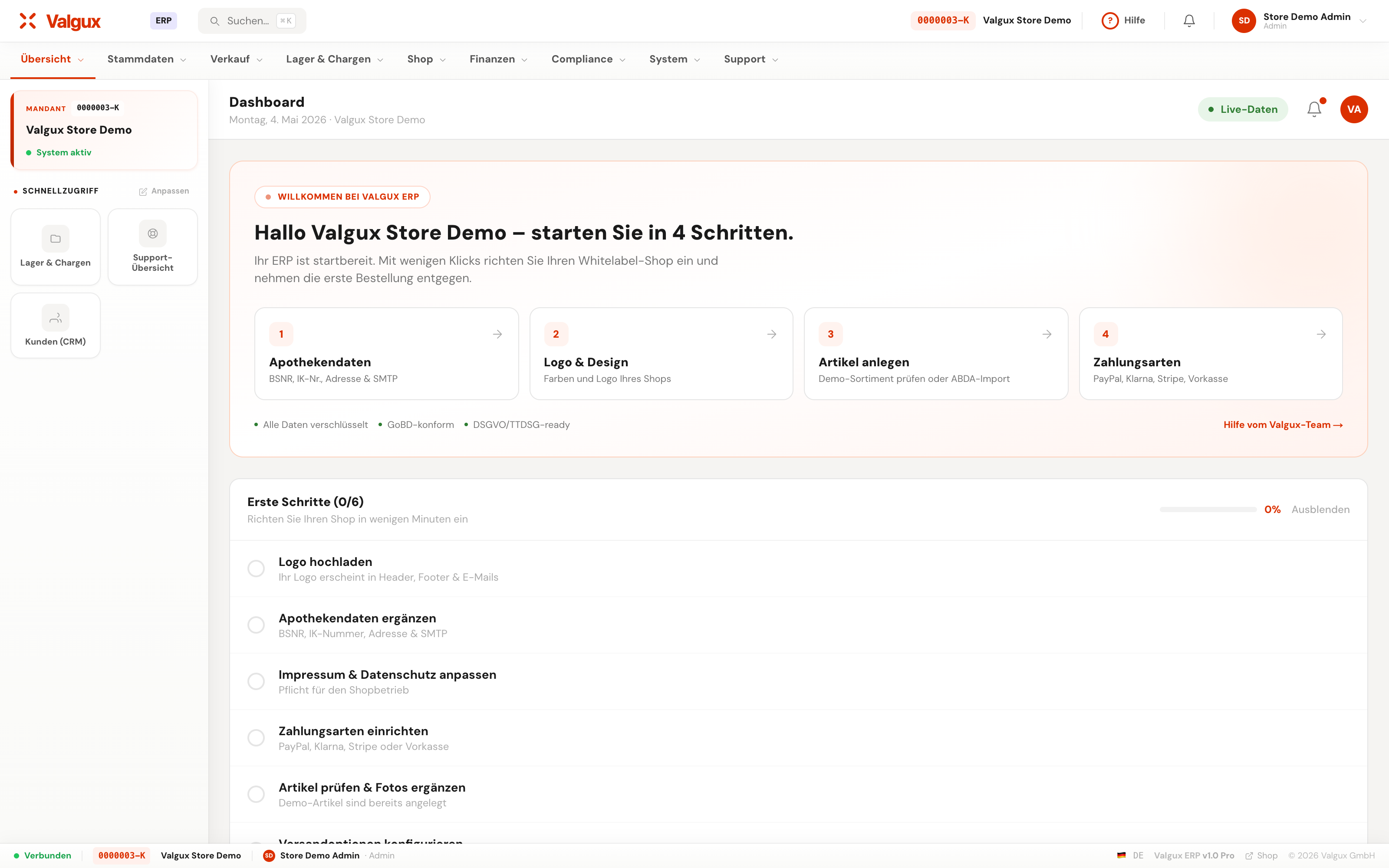 Warenwirtschaftssystem Dashboard